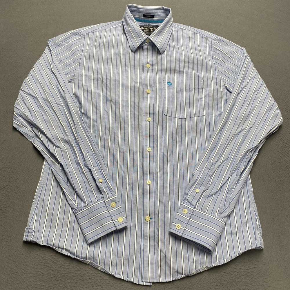 Abercrombie & Fitch Shirt Mens XL Blue Stripe Muscle Slim Fit Button Down Casual